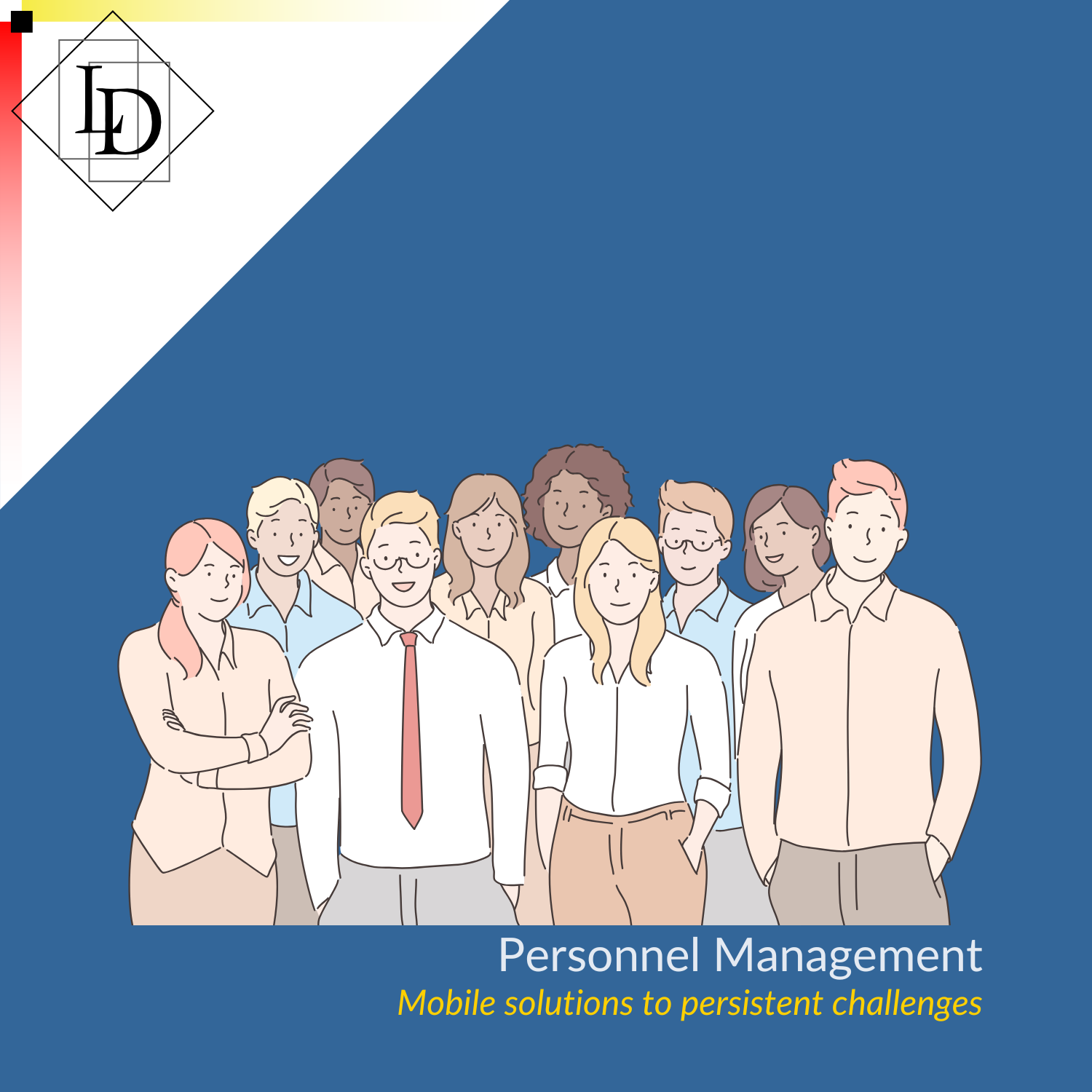 The image depicts the LD logo in the top left, a graphic displaying people, and a title reading "Personnel Management - mobile solutions to persistent challenges"